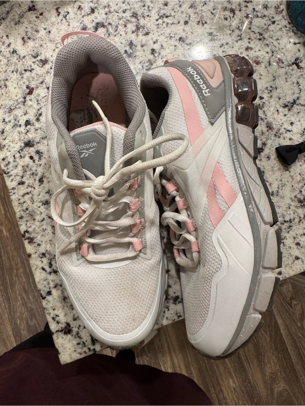 Reebok Women's White and Pink Athletic Sneakers with Cushioned Sole
